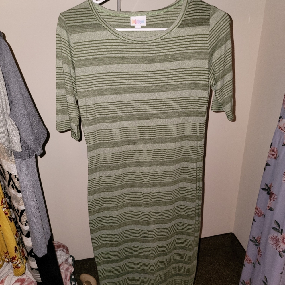 S Green Striped Midi Dress